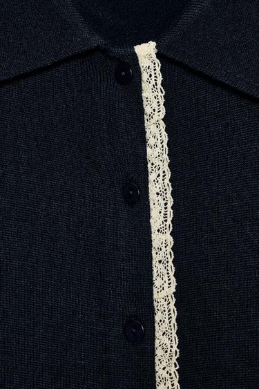 SHORT SLEEVE KNIT CARDIGAN WITH LACE TRIM - Navy blue by Zara - Image 8