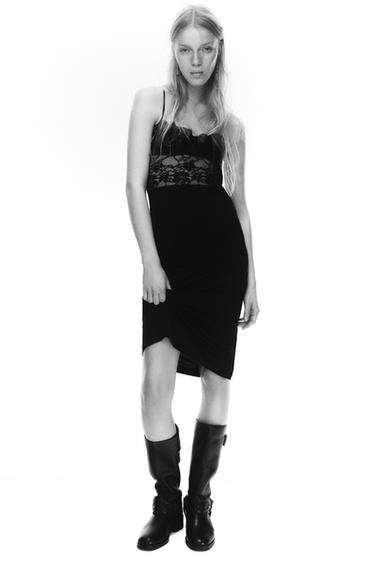 VESTIDO COMBINADO COM RENDA - Preto da Zara