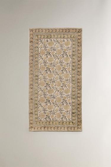 COTTON FLORAL PRINT RUG - Green by Zara