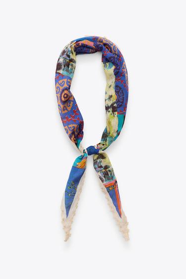 Zara PRINTED TRIM BANDANA - Blue