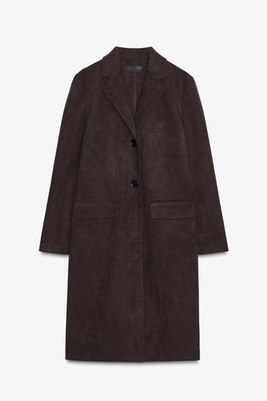 معطف سترة طويلة بمظهر جلد الغزال - شوكولاتة by Zara