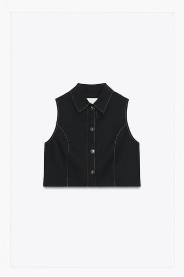 LIGE VEST MED KONTRASTSTIKNINGER - Sort fra Zara