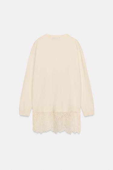 PULL LONG EN MAILLE BIMATIÈRE AVEC DENTELLE - Vanille de Zara - Image 6