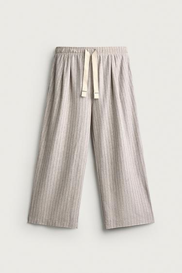 Zara STRIPED RELAXED FIT PANTS - stone