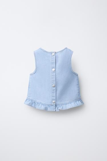 DENIM TOP WITH RUFFLES - Light blue by Zara - Image 1