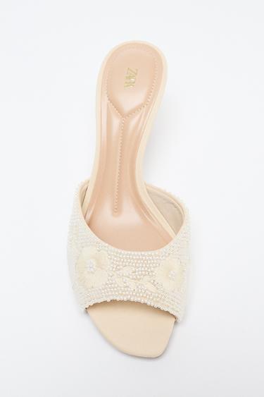 BEADED HEEL MULE SANDALS - White by Zara