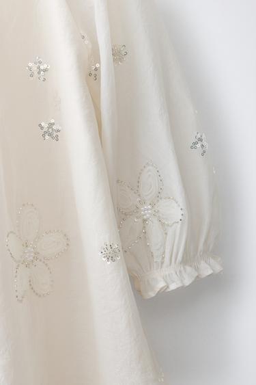 ROBE ROMANTIQUE FLEURS BIJOUX - Écru de Zara - Image 3