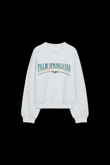 Zara COTTON TEXT SWEATSHIRT - Gray marl - Image 0