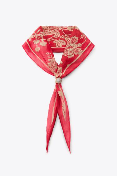 BANDANA ESTAMPADA CON SEDA PIEDRA - Verde agua de Zara