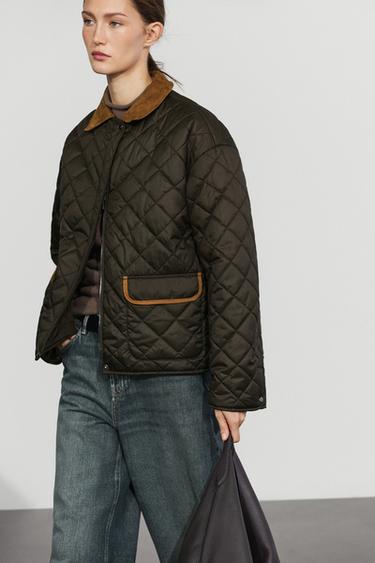 Padded short jacket with leather combination — Mid-turquoise 2