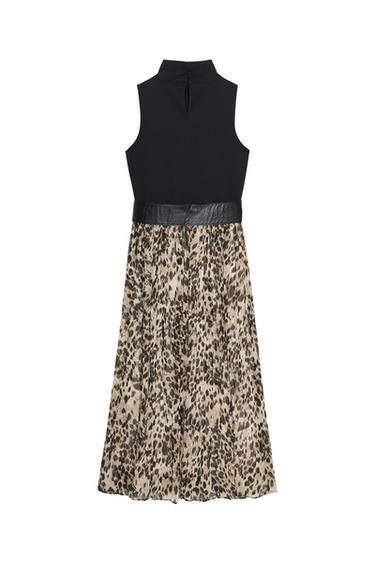 ANIMAL PRINT COMBINATION MIDI DRESS WITH BELT - Leopard by Zara