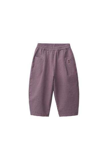PANTALÓN BAGGY SEERSUCKER BORDADO - Granate claro de Zara