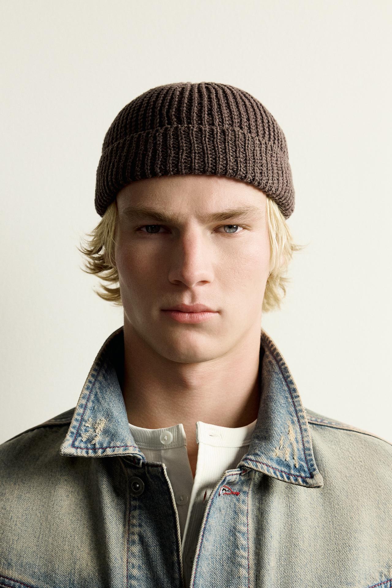 COTTON BLEND KNIT BEANIE — Chocolate