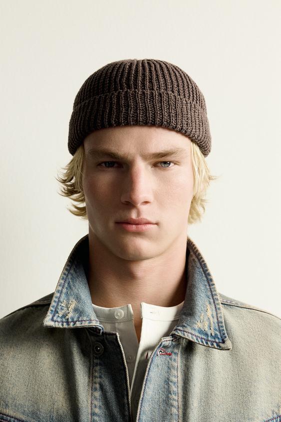 COTTON BLEND KNIT BEANIE - Chocolate by Zara - Image 0