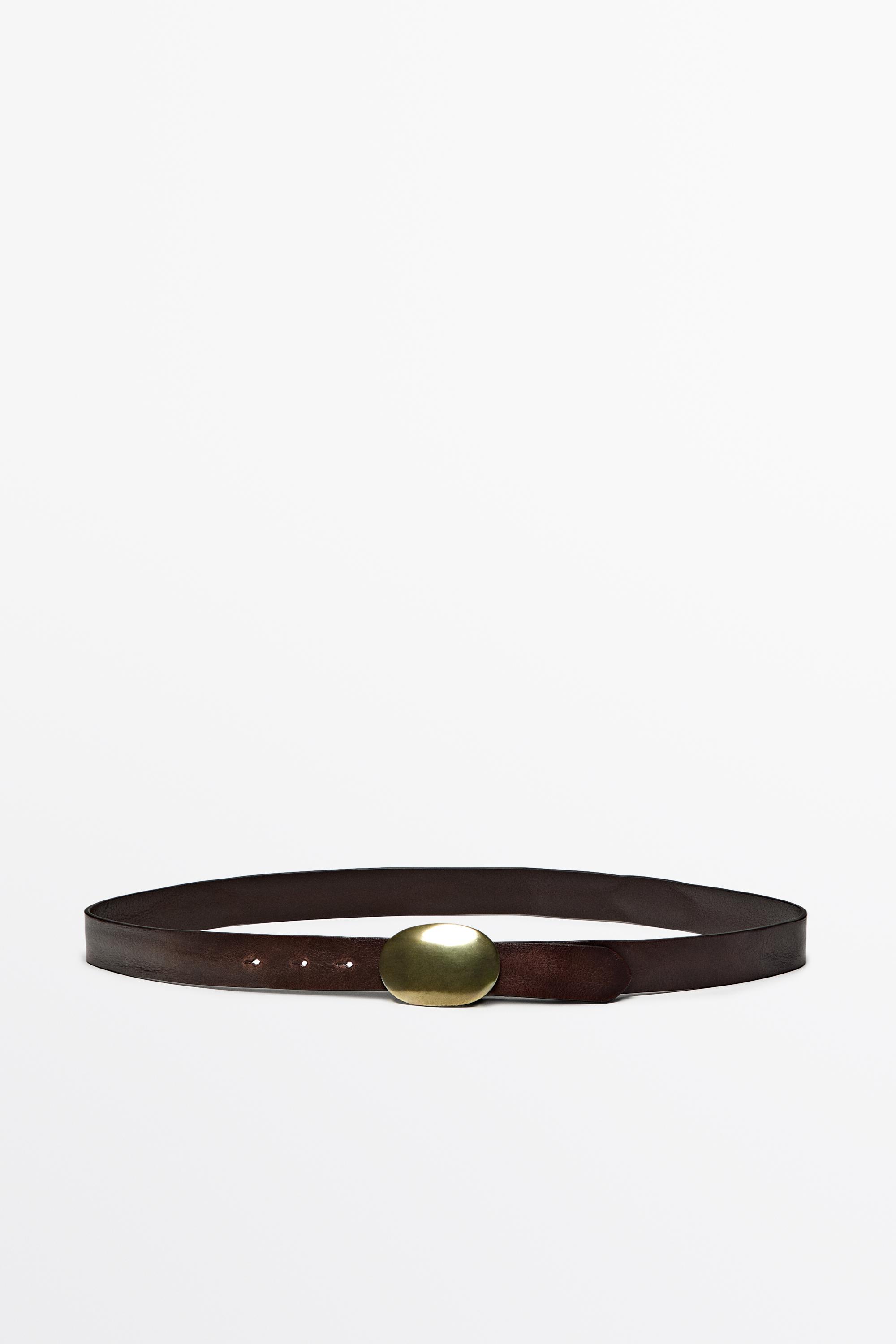 Nappa leather belt with metal plate buckle — Brown