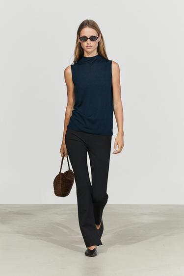 Zara 100% wool mock turtleneck knit top - Blue - Image 0