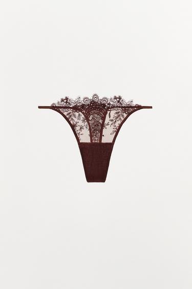 Zara LACE THONG - Maroon