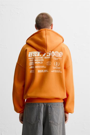 PRINTED ZIP-UP HOODIE - Orange by Zara - Image 2