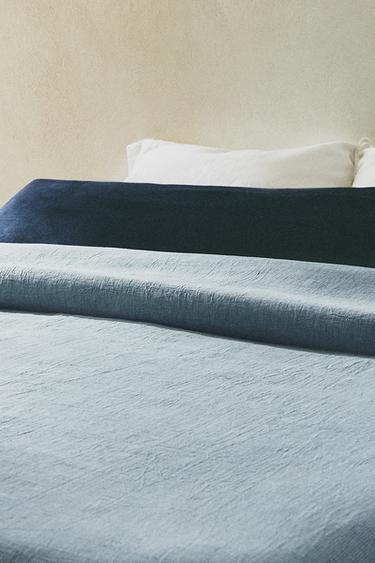 Zara STRIPED COTTON LINEN DUVET COVER - Blue
