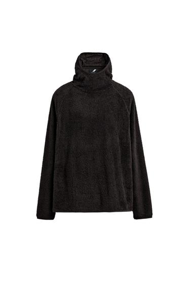 Zara SKI POLAR FLEECE HOODIE WITH TEXTURE - Dark brown