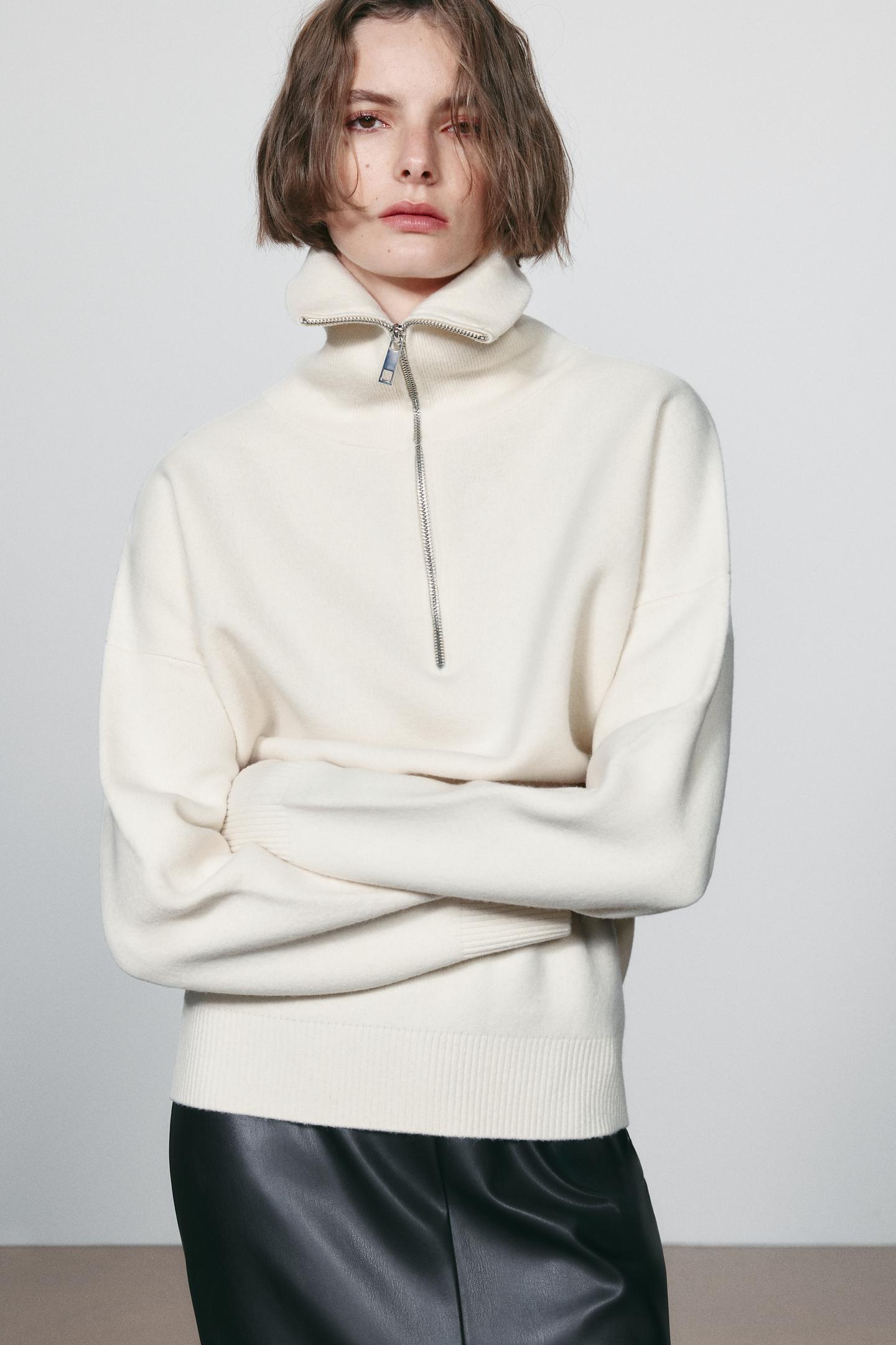 Женский свитер Zara 96% Wool Oversized Mock Neck, цвет: Белый — фото 4