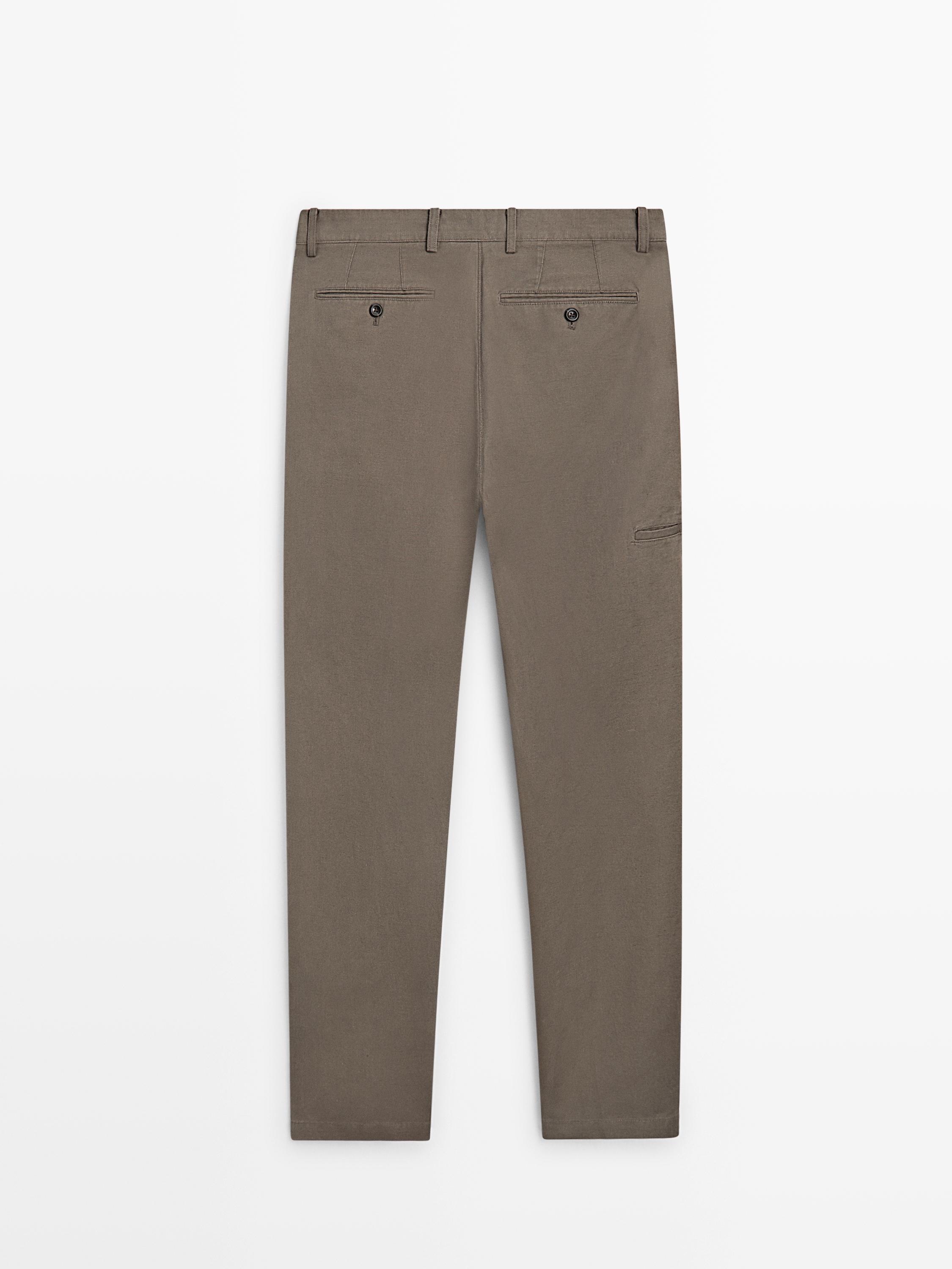 Cotton and linen tapered fit trousers