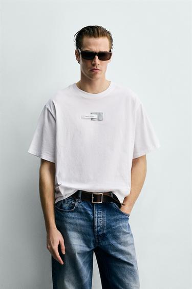 T-SHIRT COUPE AMPLE ÉTIQUETTES - Blanc de Zara