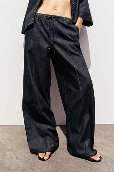 Zara Z1975 HIGH RISE WIDE LEG JOGGER JEANS - Blue