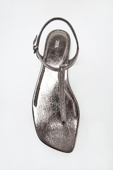 Zara METALLIC FLAT SANDALS - Bronze