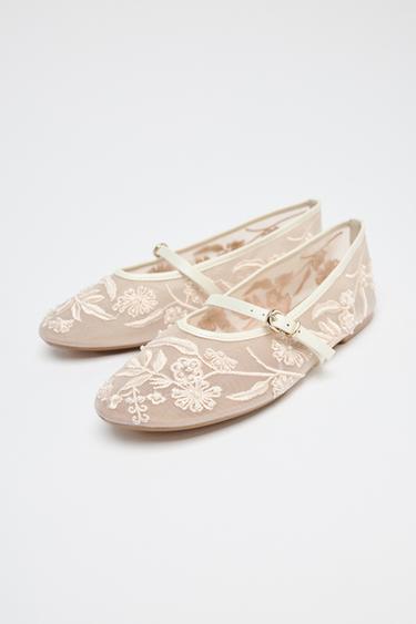 BALLERINES EN MESH BRODÉES - Blanc de Zara - Image 2
