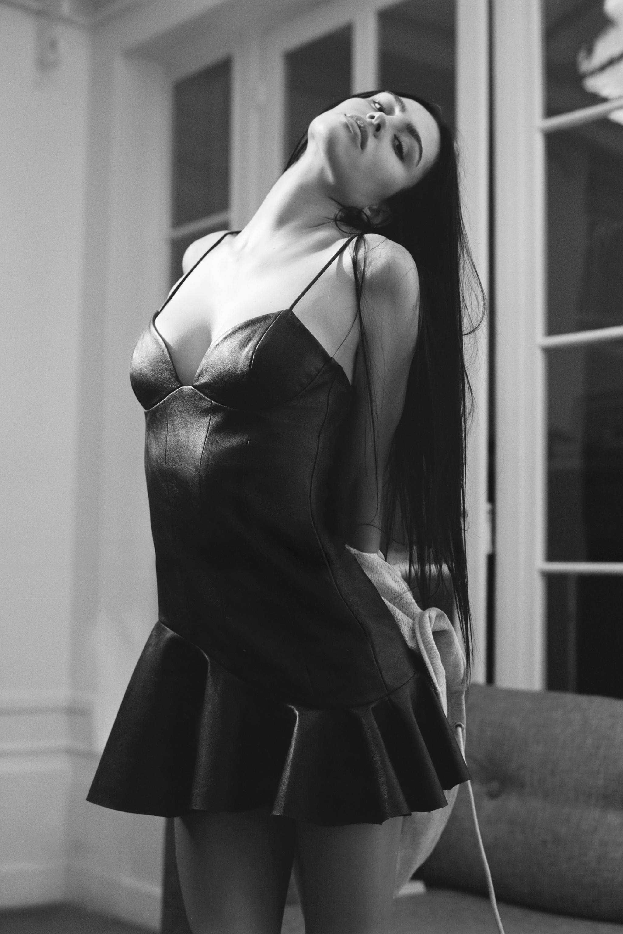 FAUX LEATHER RUFFLE SHORT DRESS