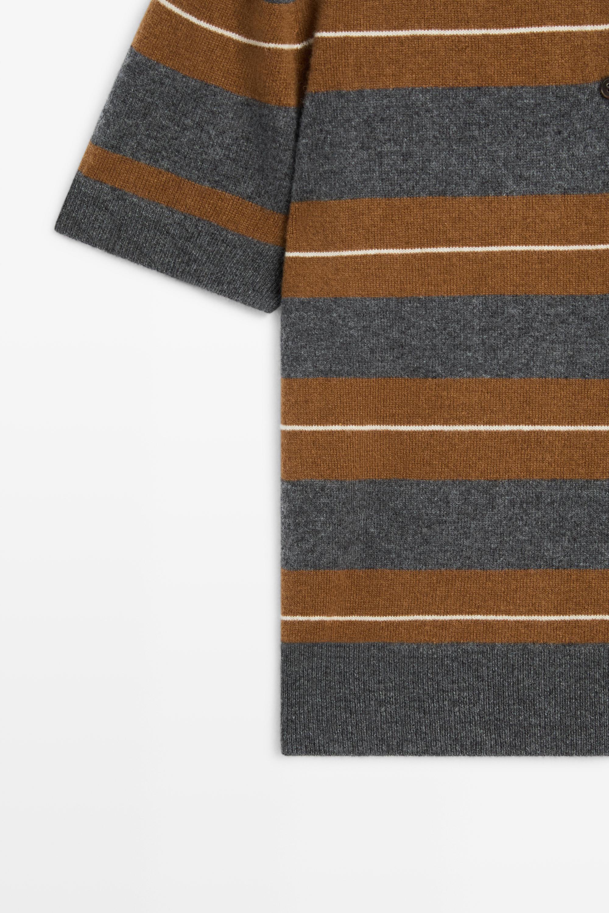 Polo en maille à manches courtes rayé laine