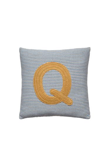 Zara KIDS’ EMBROIDERED LETTER Q CUSHION - Light blue