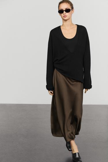 Flowing satin skirt — Brown 1