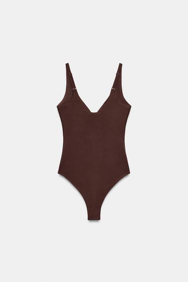 POLYAMIDE BLEND BODYSUIT - Brown by Zara - Image 7