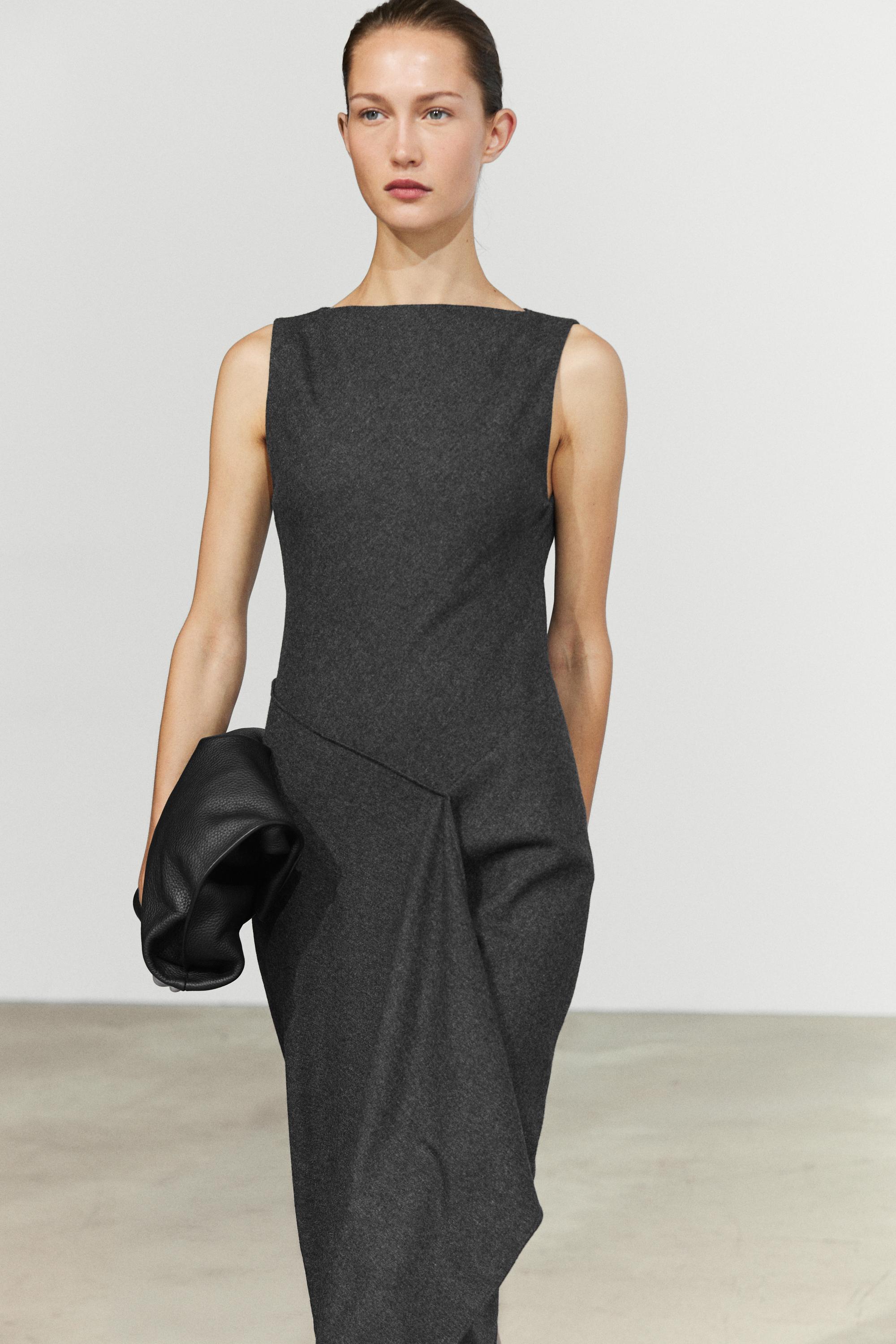 Asymmetric midi dress with draped detail