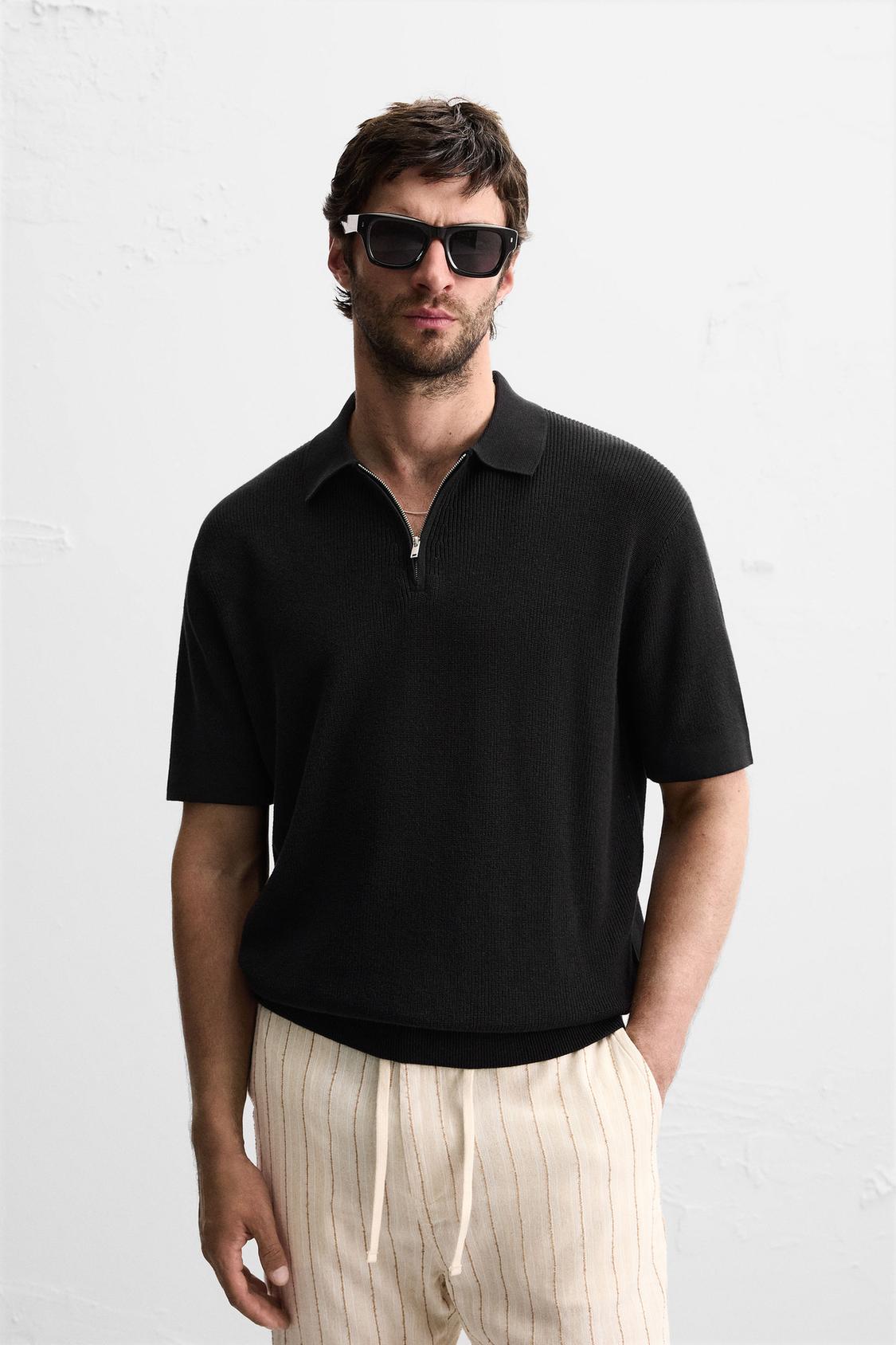 PURL KNIT ZIPPER POLO SHIRT