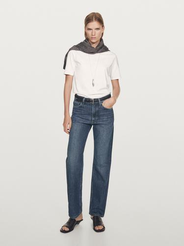 Jeans straight fit tiro alto - Azul medio de Zara