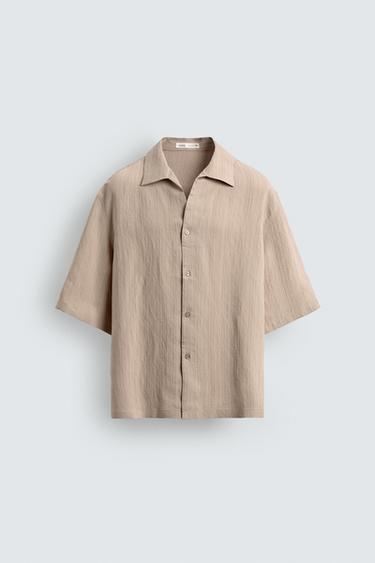 CHEMISE COUPE AMPLE EN JACQUARD À RAYURES - Écru de Zara