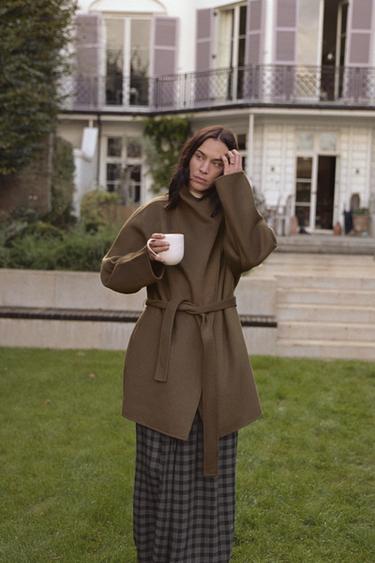 HIGH-NECK WOOL BLEND COAT ZW COLLECTION - Khaki by Zara