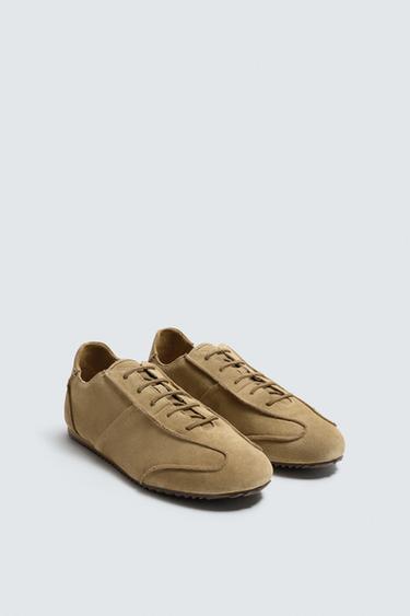 Zara LIMITED EDITION LEATHER SNEAKERS - Sandy Brown