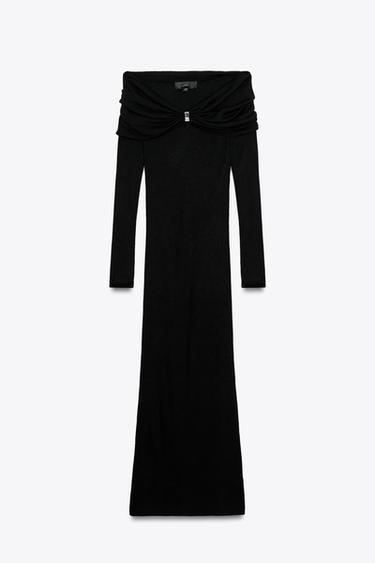 VESTIDO DE MALHA COM PEÇA METÁLICA - Preto da Zara - Imagem 0