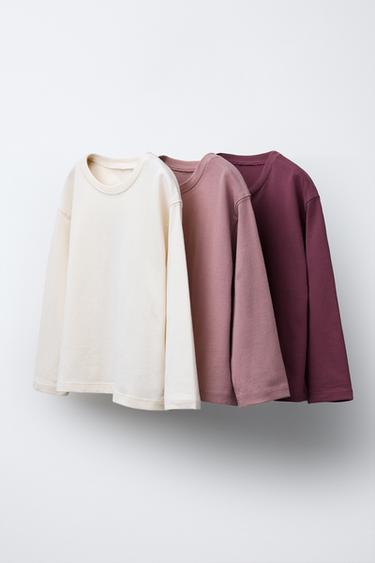 Zara THREE-PACK OF PLAIN T-SHIRTS - Chocolate