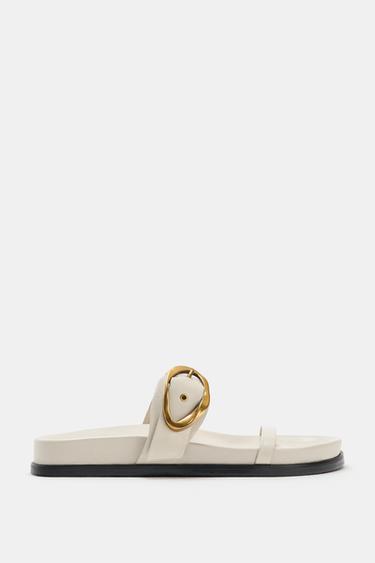DOUBLE-STRAP SANDALS WITH BUCKLE - Ecru by Zara - Image 0