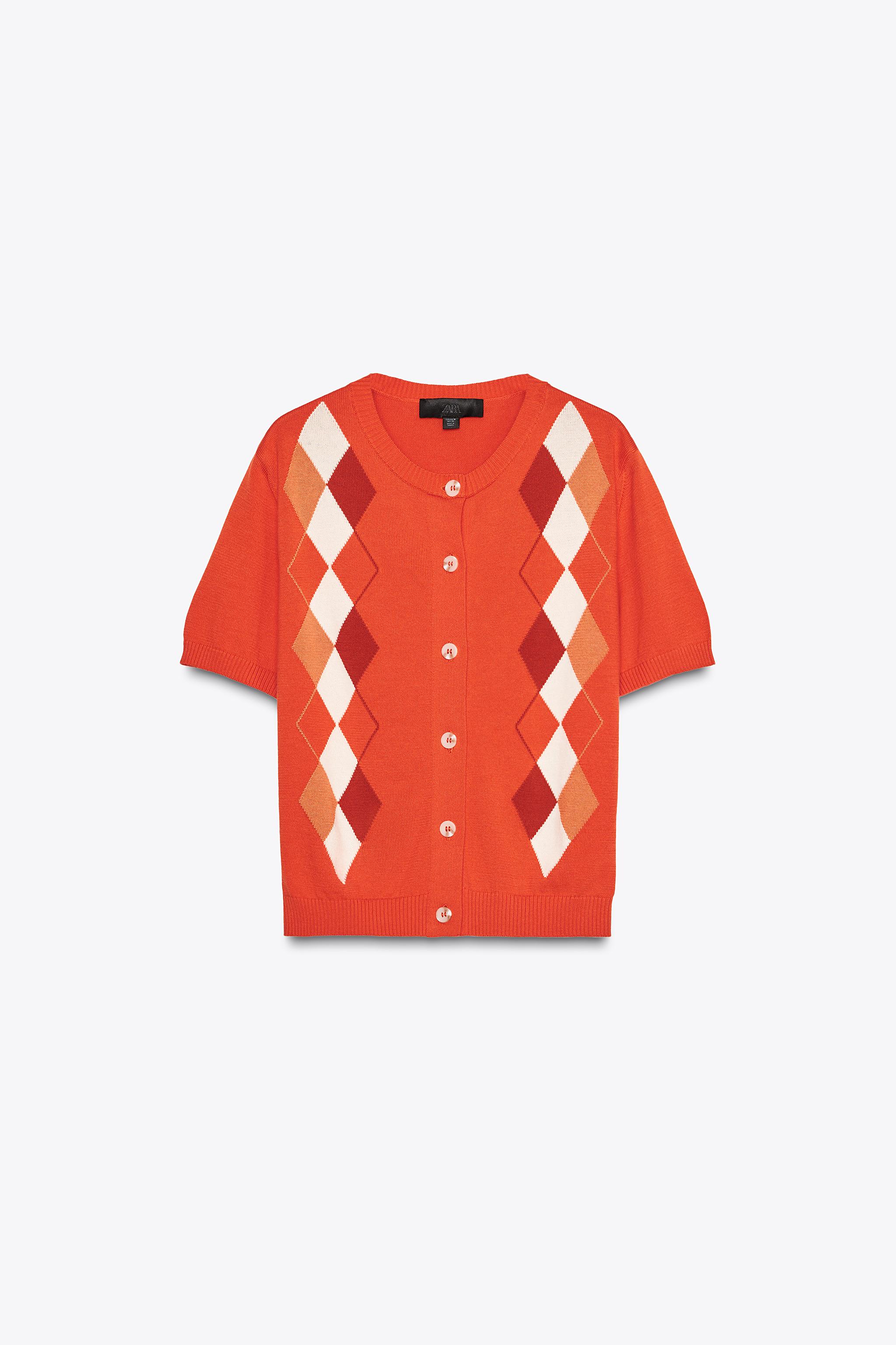 ARGYLE KNIT CARDIGAN - Orange | ZARA United States