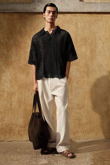 Zara 鉤織紋理 POLO 衫 - 灰綠色