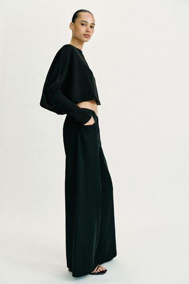 PANTALON LARGE AVEC LIN - Noir de Zara - Image 3