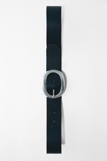 LEATHER BELT WITH OVAL BUCKLE - Blue by Zara