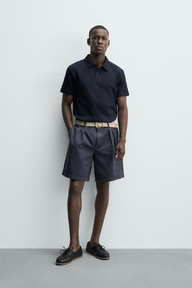 Zara WAFFLE TEXTURED POLO SHIRT - Navy blue - Image 0