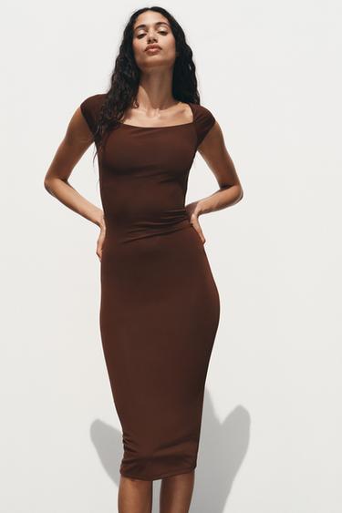 ROBE MIDI POLYAMIDE - Chocolat de Zara - Image 1